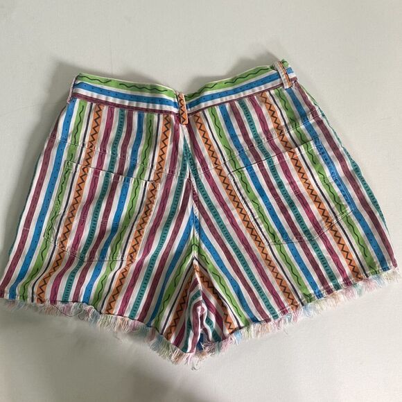 Vintage High Rise Button Fly Striped Cotton Shorts - Picture 4 of 4